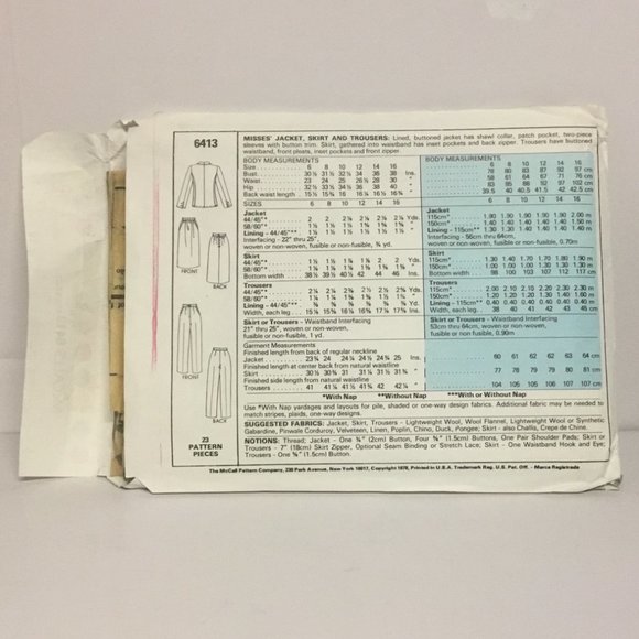 Retro McCall's Carefree Pattern #6413 - 1970's Size 10 Jacket Skirt Trousers - Picture 2 of 3